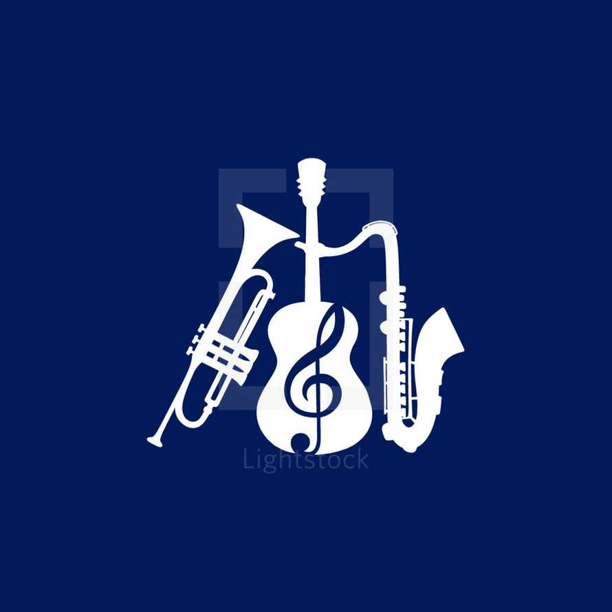 trumpet, saxophone, guitar icon