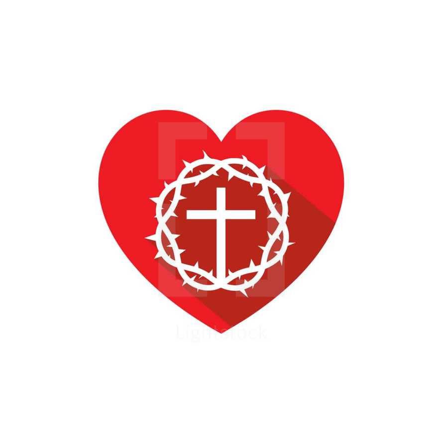 heart, crown of thorns, red, white, cross, icon, love