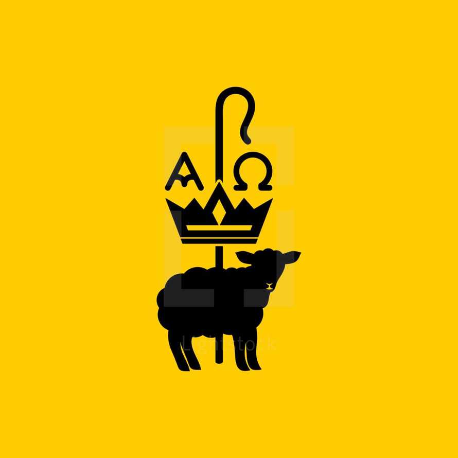 Christian symbols. The sacrificial lamb, the staff of the shepherd and the crown of the Son of God.