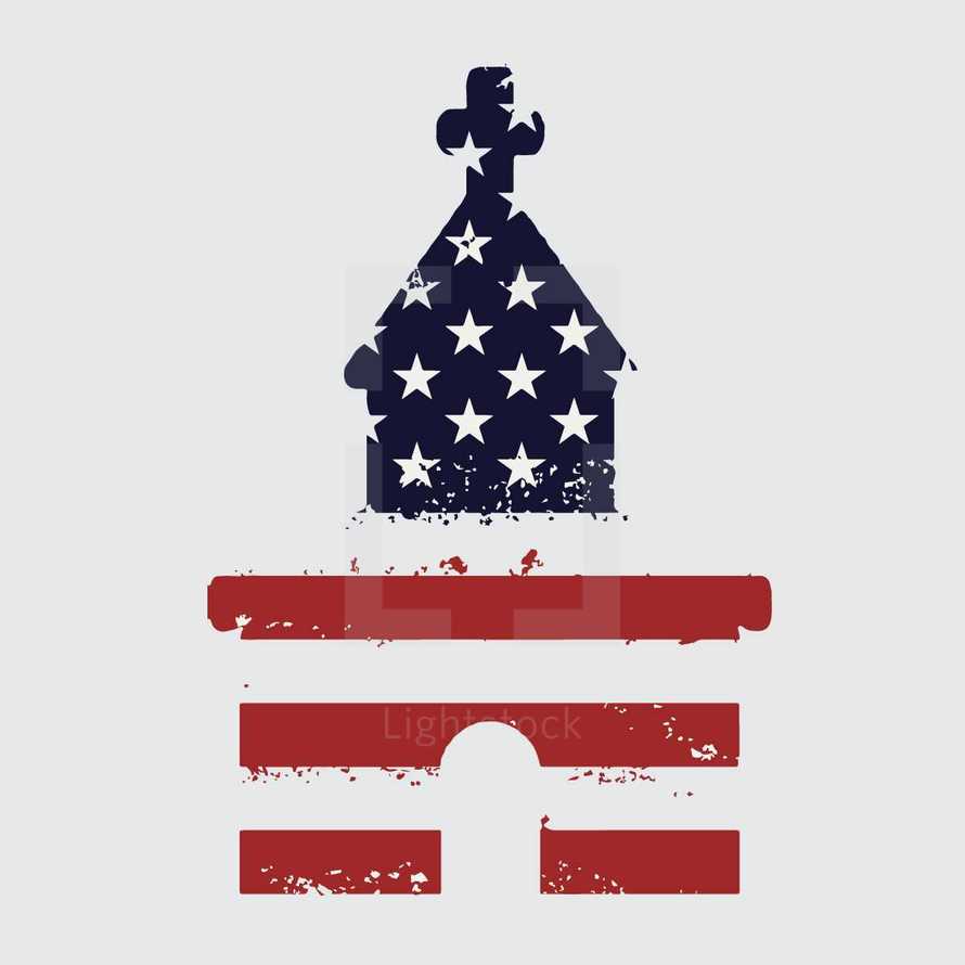 church and american flag icon