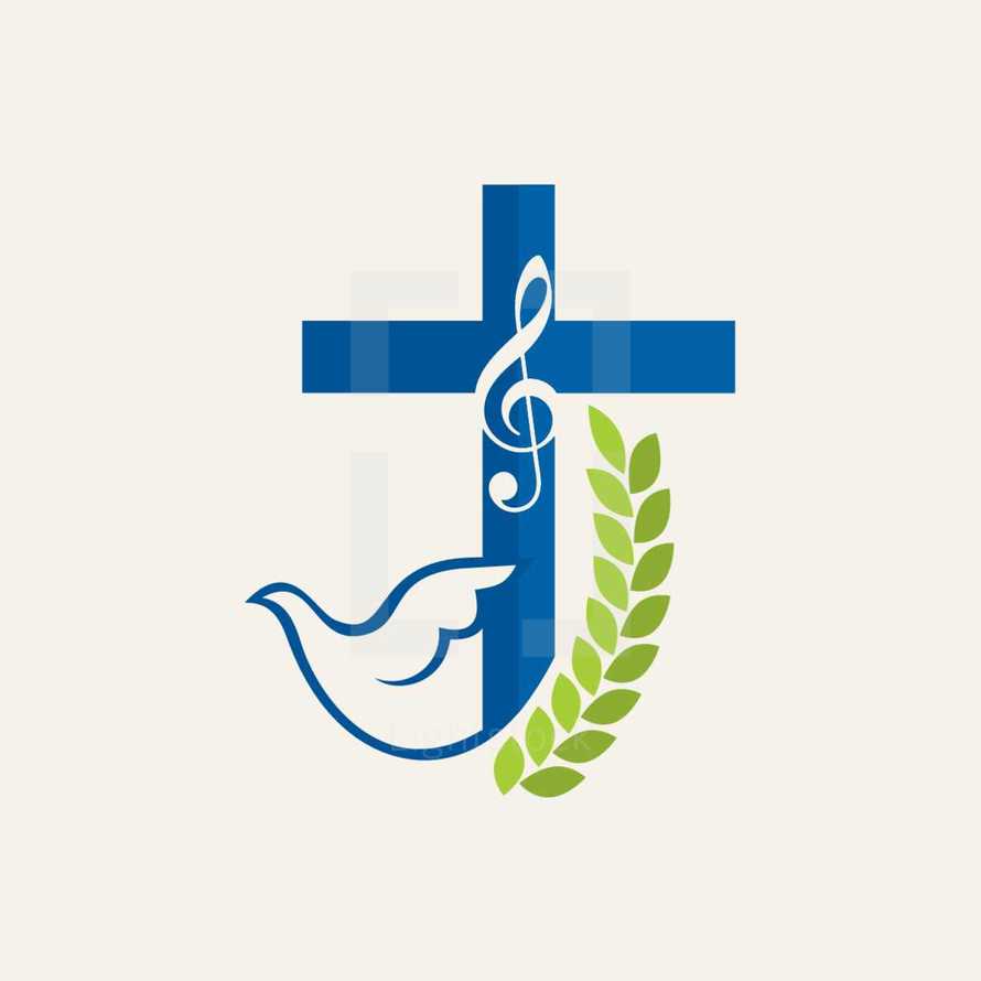 fig, dove, cross, music note, music, icon, blue
