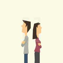 Illustration of a man and woman in disagreement with their backs turned to each other.