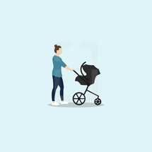 a mother pushing a stroller 