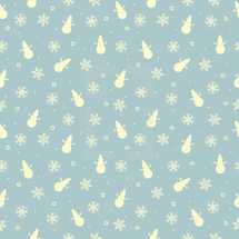 snowman and snowflakes on blue background pattern 
