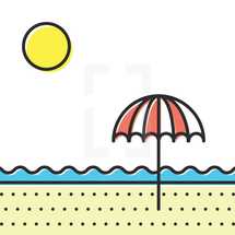 beach umbrella and ocean waves