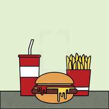 fast food, hamburger, french fries, food, soda, soft drink, beverage, cheeseburger, icon