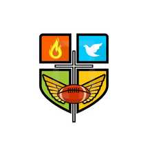 sports, football, cross, shield, flames, and dove icon 