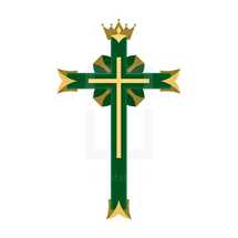 green and gold cross icon with crown 
