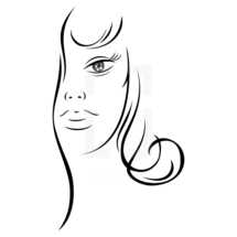 woman's face. Half woman face with long hair. Recolorable shape isolated from background. Vector illustration is a graphic element for artistic design.
