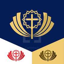 crown of thorns, cross, logo, icon, shield, badge 