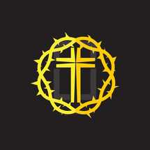 yellow, crown of thorns, cross, icon