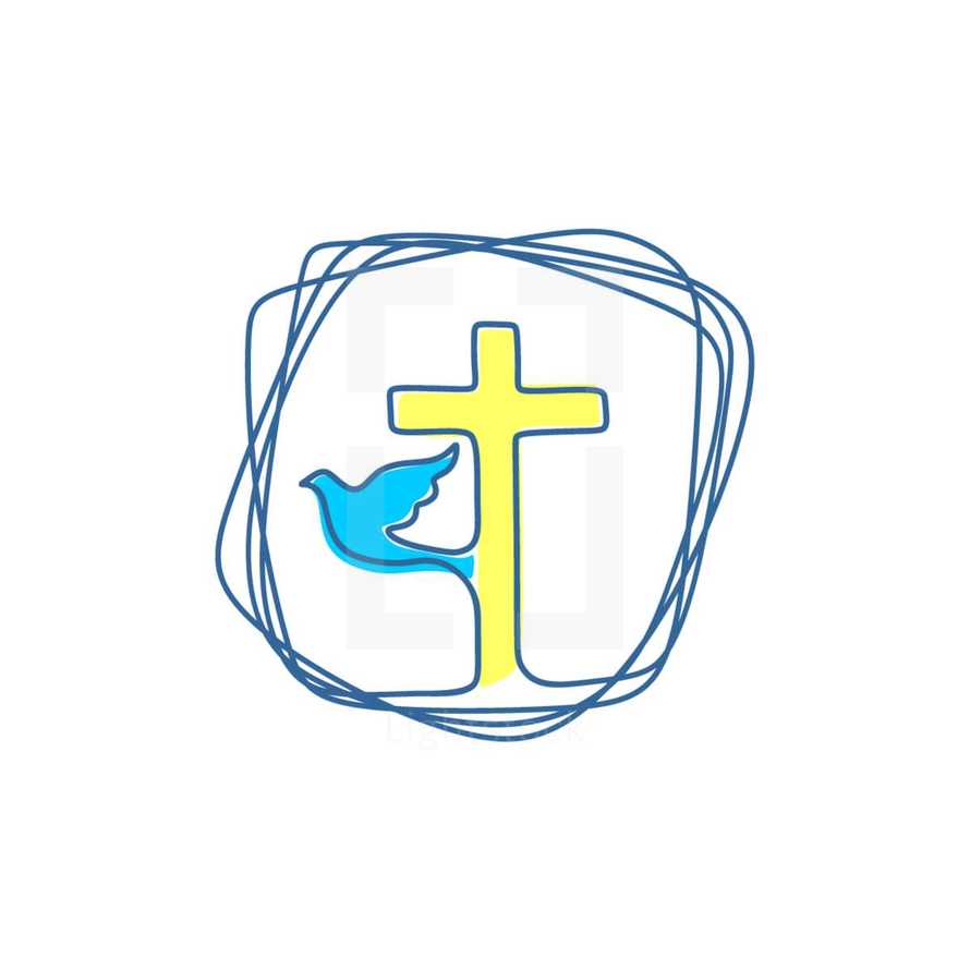 Church logo and christian symbols. Cross of the Savior Jesus Christ and geometric abstract symbols.