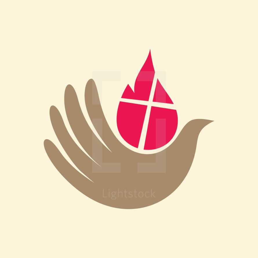 dove, hand, flame, holy spirit, Pentecost, icon