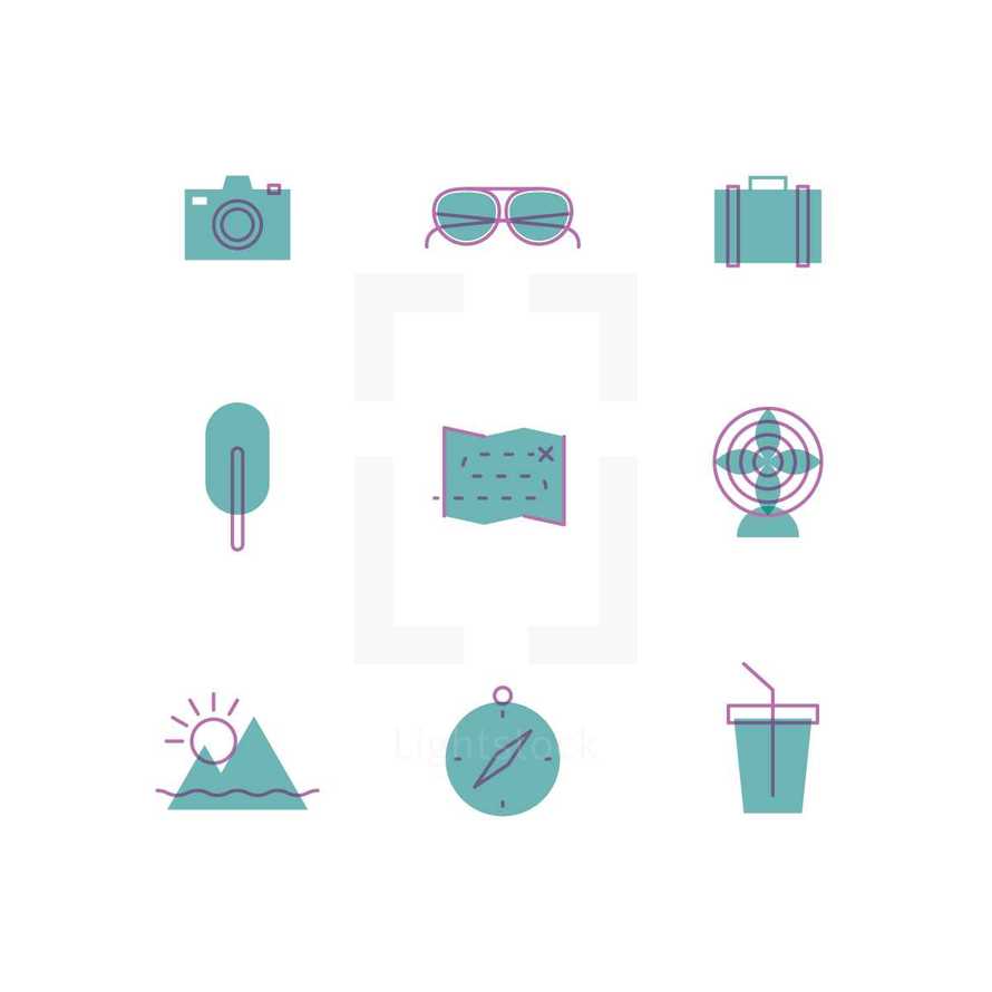 summer travel icons 
