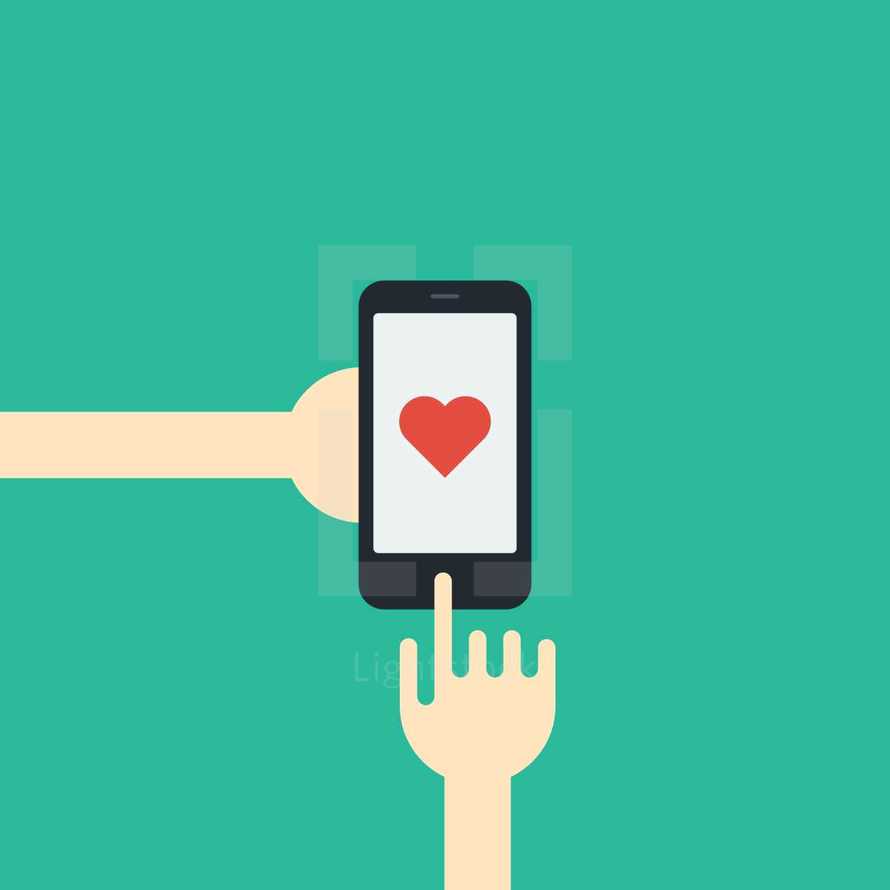 illustration of heart on mobile device.  
