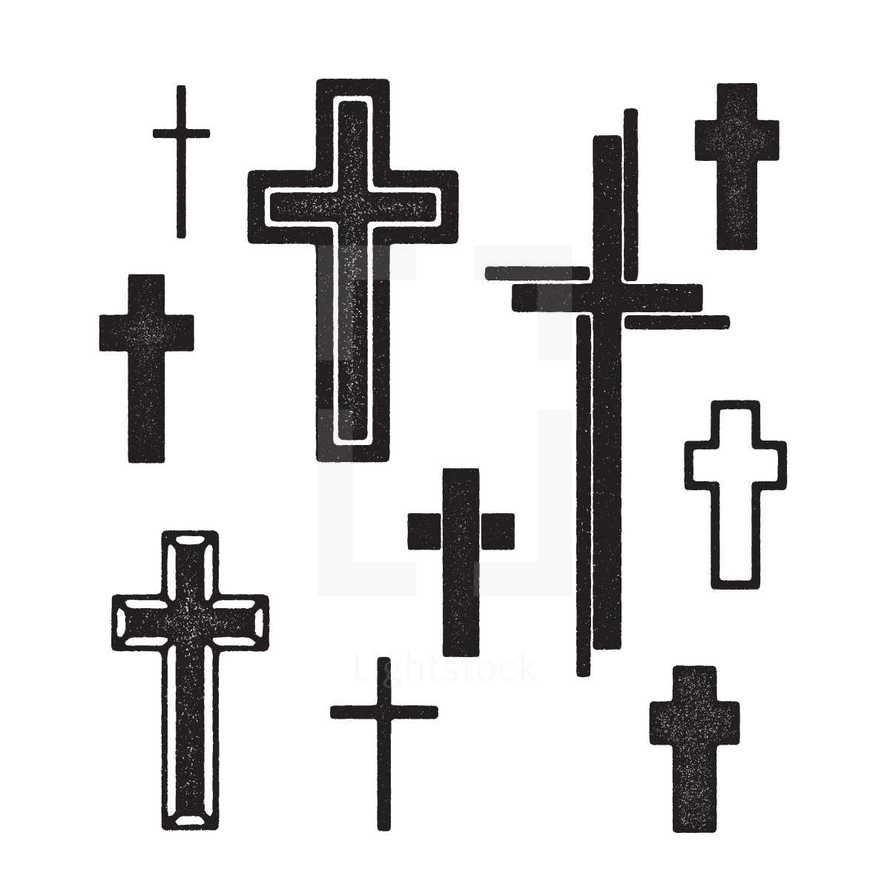 set of grunge cross illustrations.