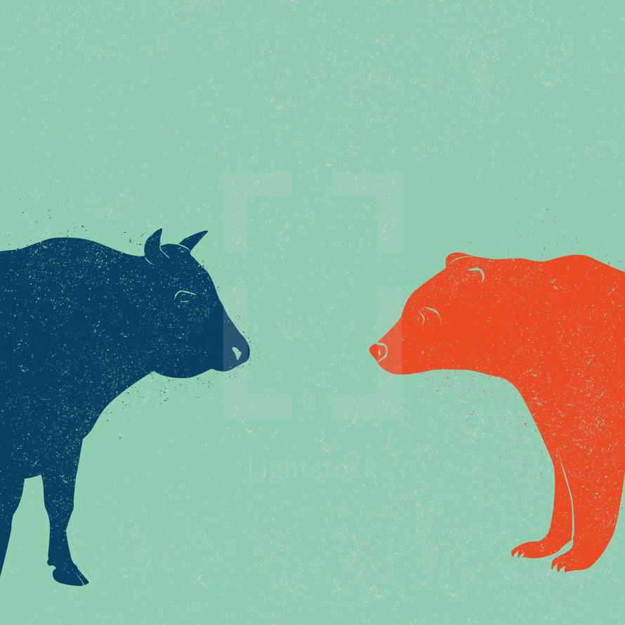 stock market, bull, bear, icon