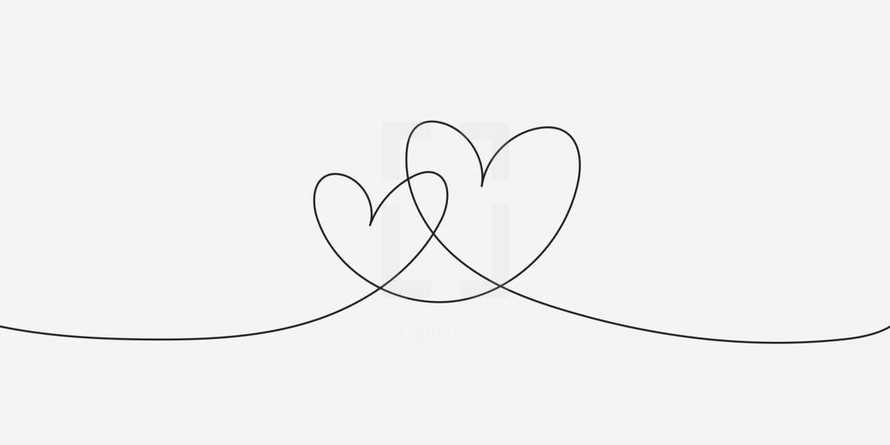 single line drawing of hearts