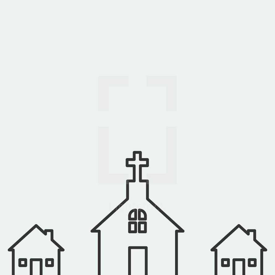 home and church lined illustration.
