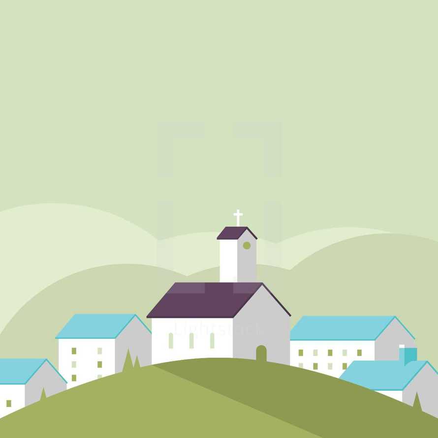 country church on a hill illustration 