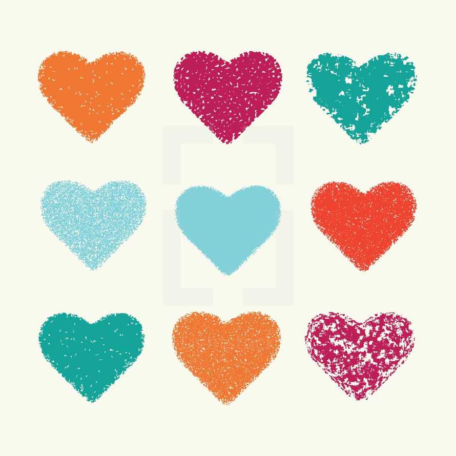 colorful textured hearts 
