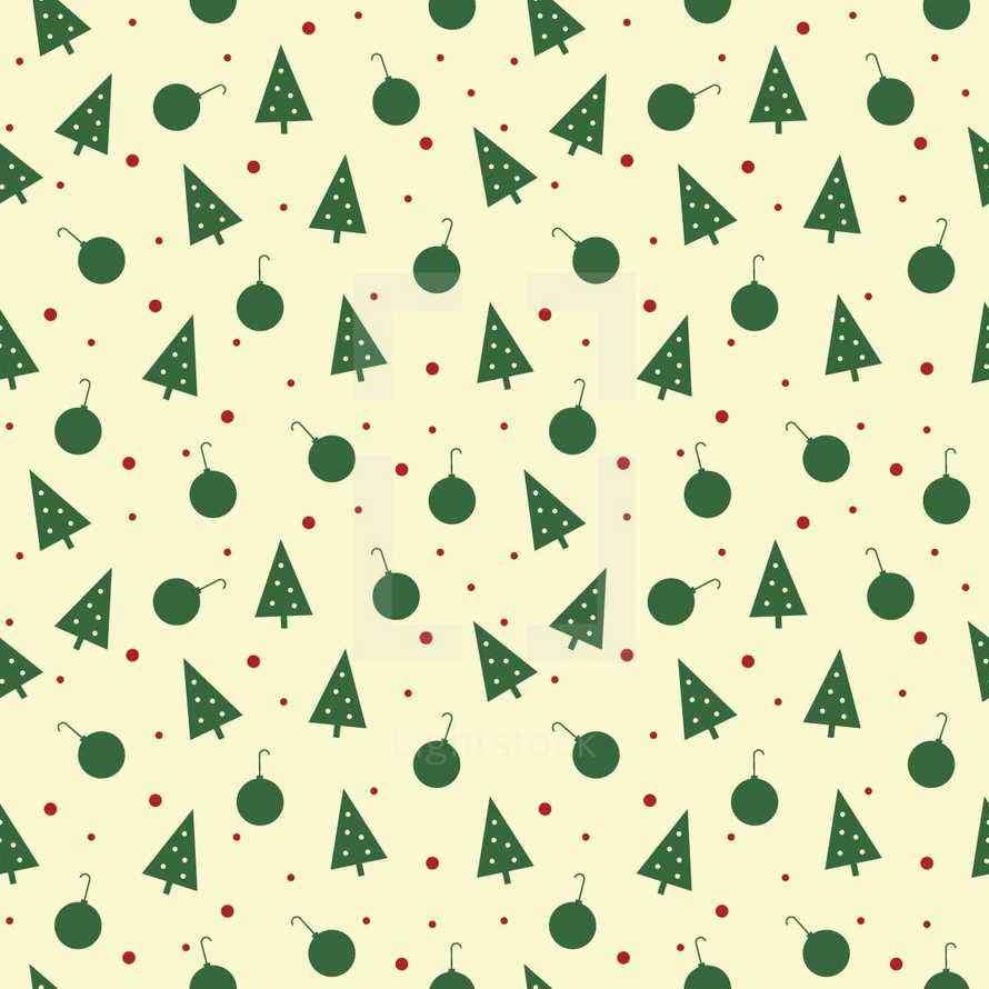 Christmas pattern, green, ornaments, white, red berries, Christmas trees, background, holidays, pattern 