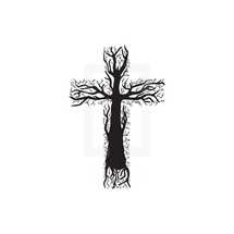 Vector illustration of cross made out of tree branches. 
