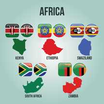 African countries, Kenya, Ethiopia, Swaziland, South Africa, Zambia, flags