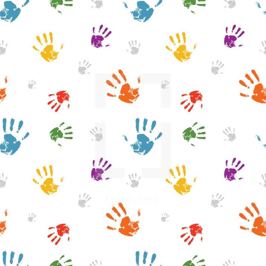 colorful hand print pattern.