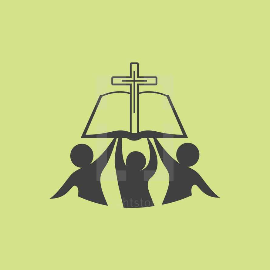 membership, bible, fellowship, people, silhouettes, cross, globe, icon, symbol