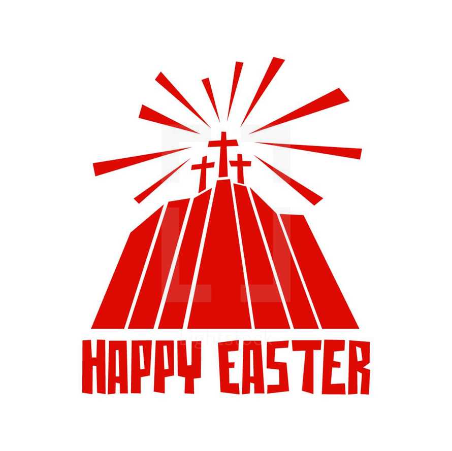 Easter illustration. Three crosses on Calvary.