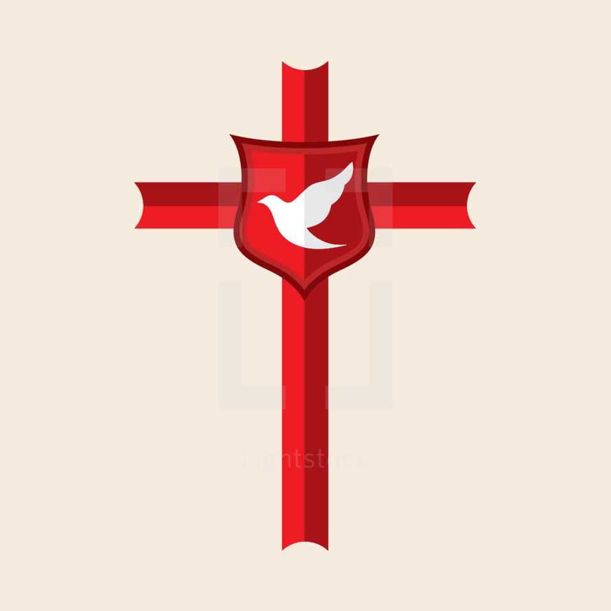 dove, cross, red, shield, icon, Christian