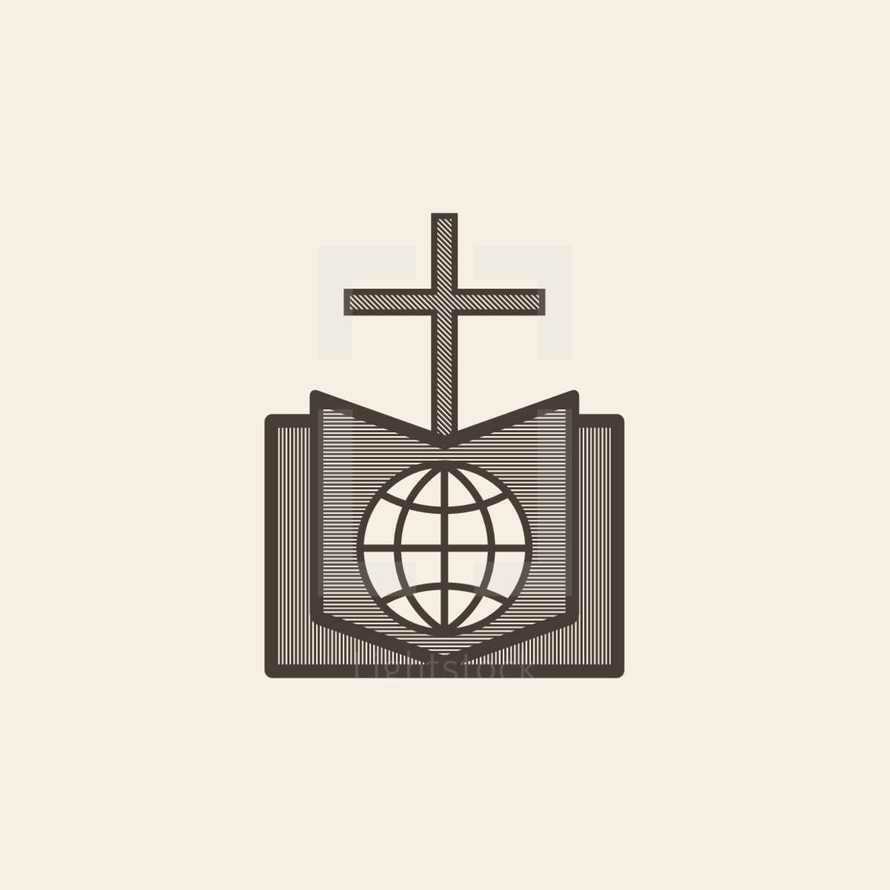 cross, Bible, and globe
