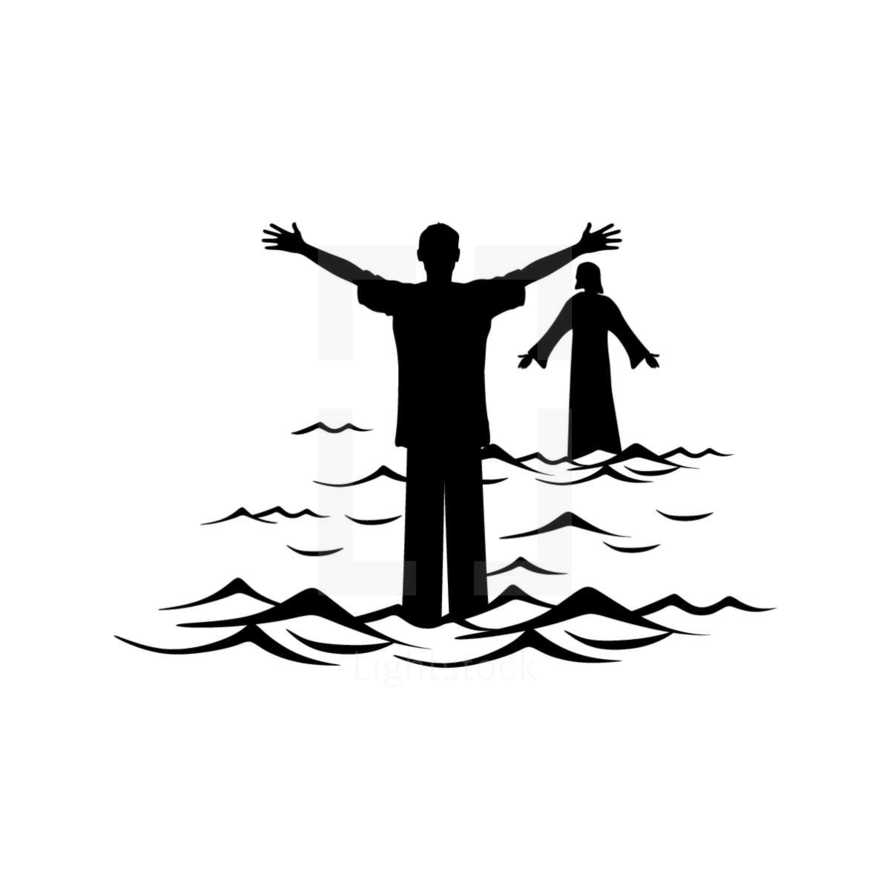 Jesus and man with outstretched arms logo