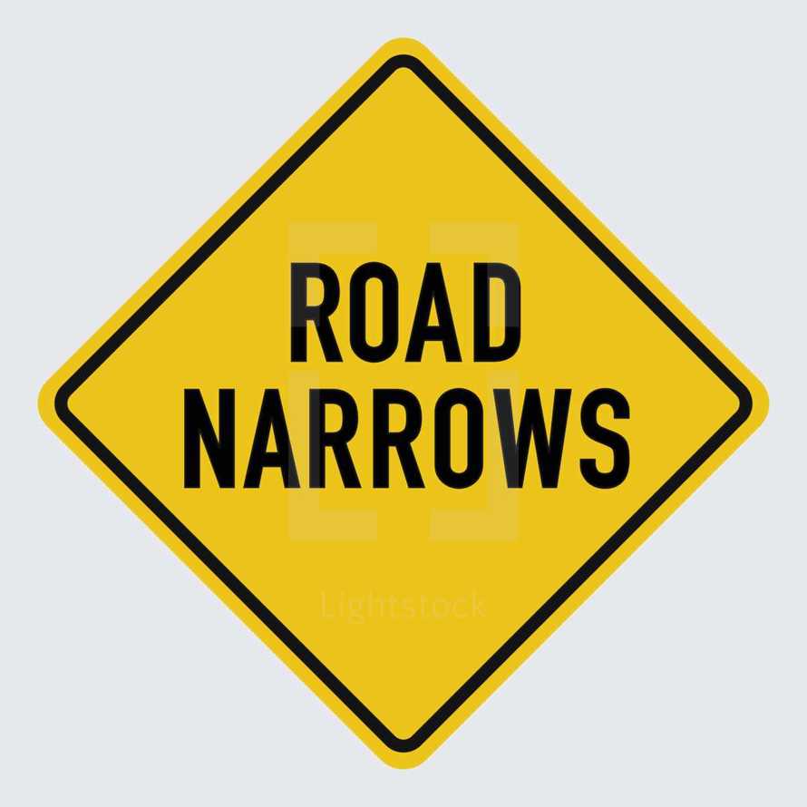 road narrows street sign 