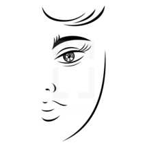 face. Half woman face with unusual eyes. Recolorable shape isolated from background. Vector illustration is a graphic element for artistic design.
