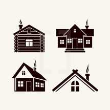log cabin, house, smoke, chimney, home, icon