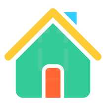 House icon or Home symbol created in trendy flat style. The graphic element saved as a vector illustration in the EPS file format for used in your design projects. The shape is in yellow, blue, red and green colors,