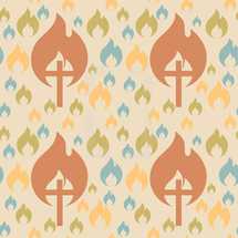 cross with tongues of fire pattern background 
