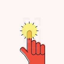 Illustration of hand with ray of light on one finger.