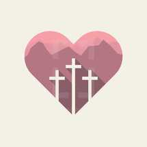 Silhouette of a Heart with Three Crosses. 