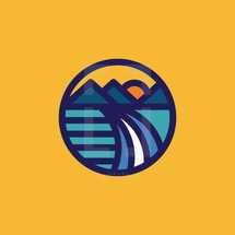 mountains and river badge 