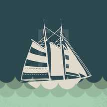 illustration of sailboat in water.