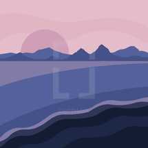 landscape illustration in purple 