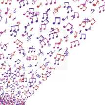 colorful music notes flying through the air.