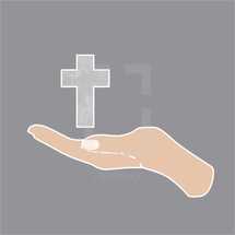 cupped hand holding a cross