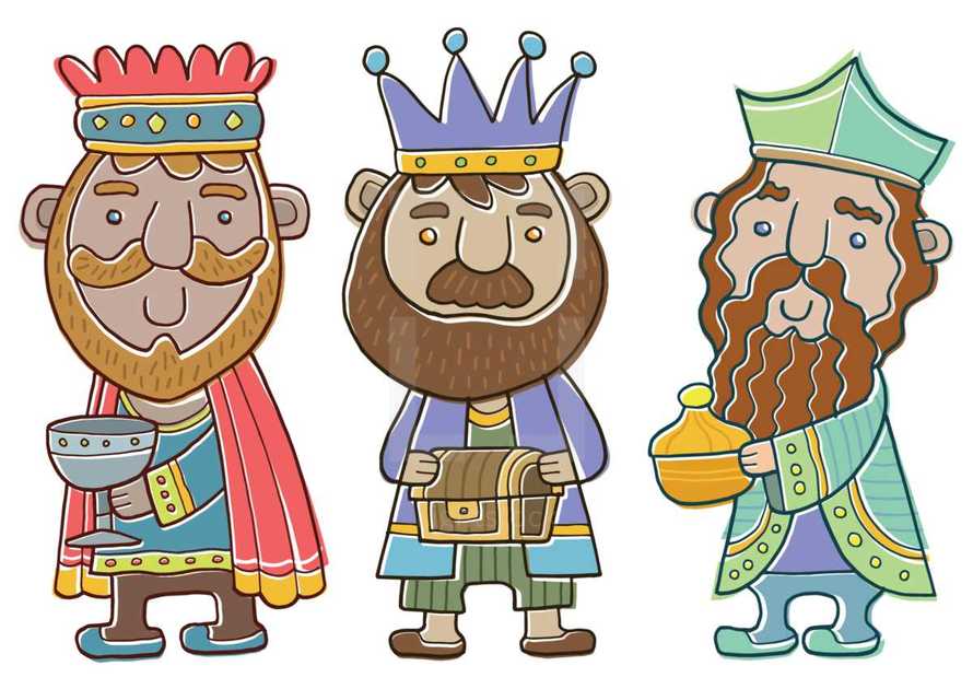 Three wisemen cartoon characters in a cartoon style suitable for kids