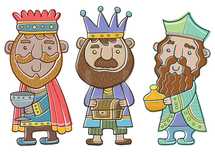 Three wisemen cartoon characters in a cartoon style suitable for kids