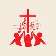 cross, music, music notes, song, choir, people, red