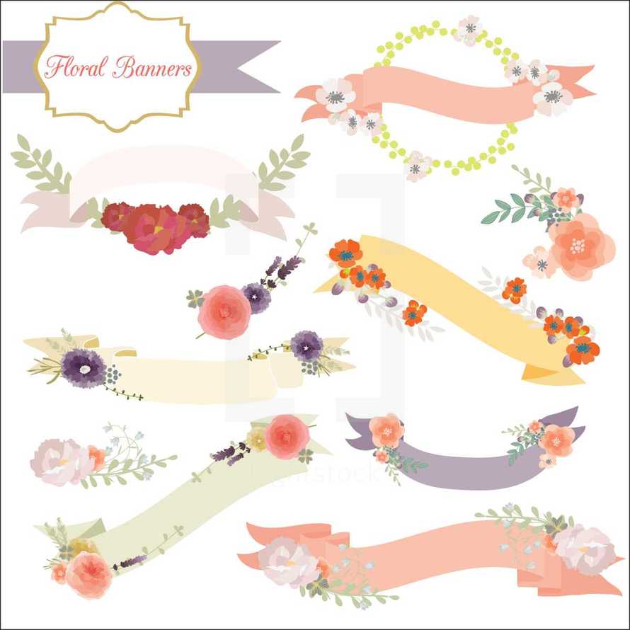 floral banners set